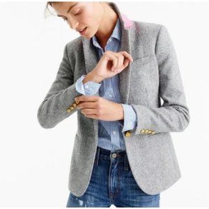 J. Crew Gray Campbell Blazer in Donegal Wool Gold Buttons Size 00